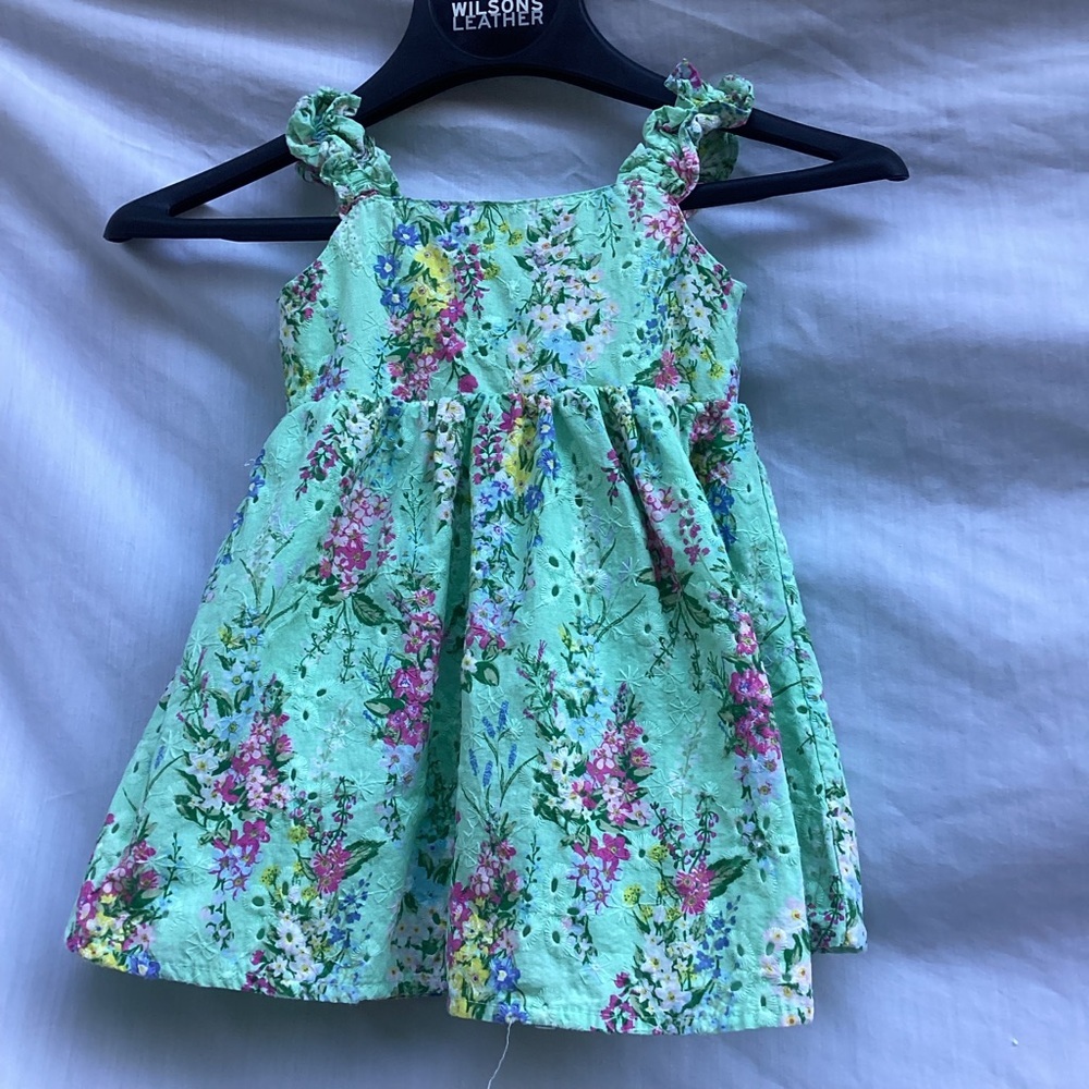 Btween green floral eyelet dress with ruffles straps, size 2T